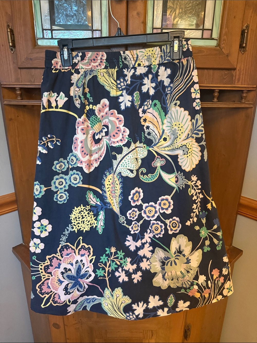 J.Crew Floral A-Line Skirt in floral Symphony, print Navy and Pastel Colors 2 - Picture 2 of 9
